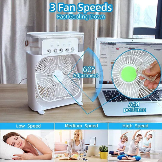 Mini Cooler for Room Cooling Portable Mini Fan Cooler with 7 Colors LED Light, 3 Wind Speeds